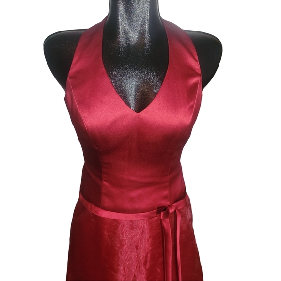 After Six Scarlet Red Satin Halter Prom Formal Bridal Dress 0 - Picture 2 of 7